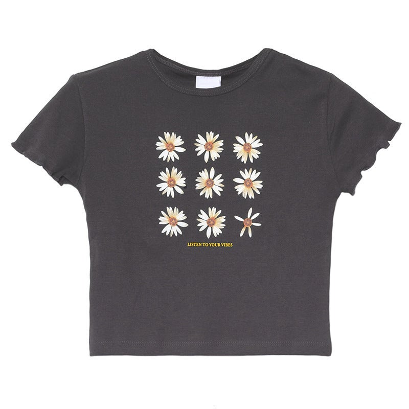 2023 new online red super popular bm elegant style cropped Hong Kong style top butterfly short sleeve t-shirt womens T-shirt 302 * dark gray 