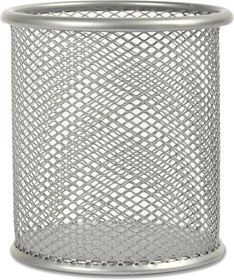 FIS® Metal Wire Mesh Pen Holder, Size: 90x90x95mm, Round Shape, Suitable for Table Organizer, Silver Color-FSPH101SL - Image 1