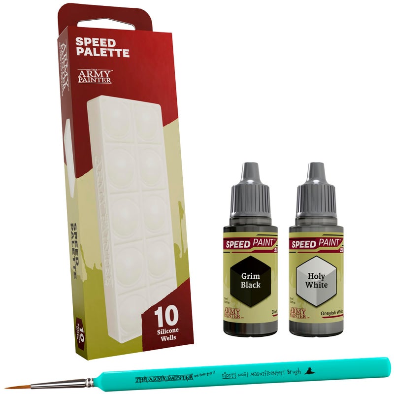 The Army Painter Palette Bundle Plastic Wet Style DipIt Brush Grim Black Holy White - Image 2