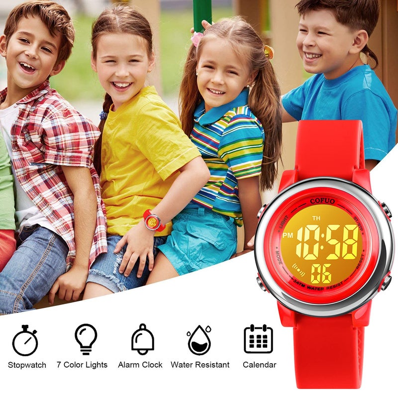 cofuo Kids Digital Sport Waterproof Watch for Girls Boys, Kid Sports Outdoor LED Electrical Watches with Luminous Alarm Stopwatch Child Wristwatch - Image 5