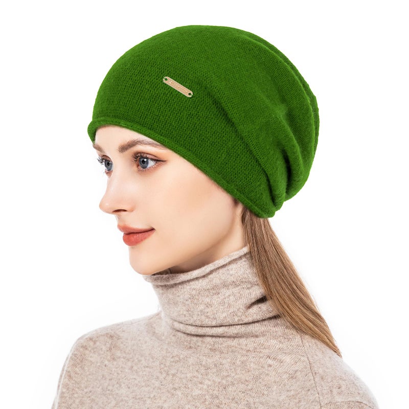 QUEENFUR Knit Slouchy Beanie Hats for Women Cashmere Ski Cap Knitted Wool Soft Warm Winter Hat (A17-Green) - Image 2