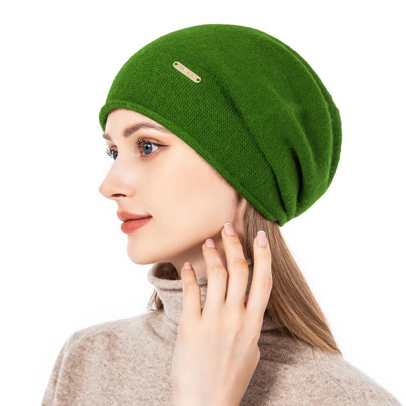 QUEENFUR Knit Slouchy Beanie Hats for Women Cashmere Ski Cap Knitted Wool Soft Warm Winter Hat (A17-Green) - Image 4