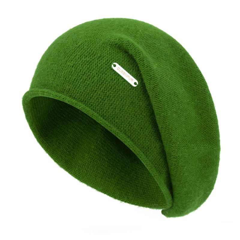 QUEENFUR Knit Slouchy Beanie Hats for Women Cashmere Ski Cap Knitted Wool Soft Warm Winter Hat (A17-Green) - Image 1