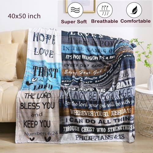 AUIVTY Christian Blanket Birthday Gifts for Women Men, Inspirational Scripture Throw Blanket with Bible Verse Religious Gifts (Navy, 40x50 inch, Navy Letter) - Image 3