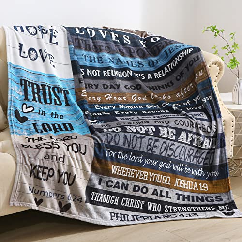 AUIVTY Christian Blanket Birthday Gifts for Women Men, Inspirational Scripture Throw Blanket with Bible Verse Religious Gifts (Navy, 40x50 inch, Navy Letter) - Image 1