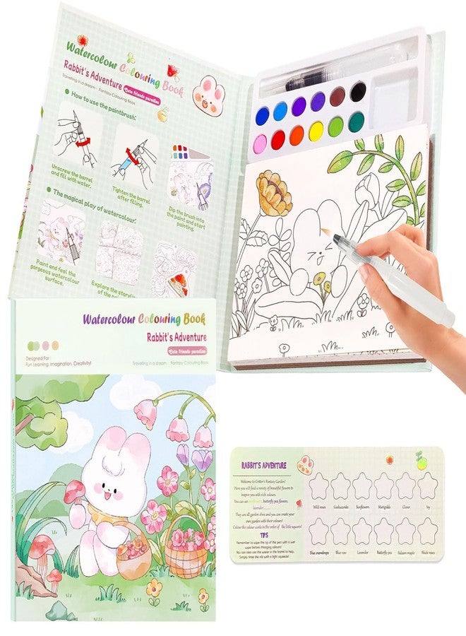 CozyCrest مجموعة كوزي كريست للرسم بالألوان المائية للأطفال - دفتر تلوين جرافيتي سحري مع ورق ملون مناسب لرياض الأطفال ومشاريع فنية بألوان ثابتة وفرشاة للأطفال من عمر 3 سنوات فما فوق (أرنب) - Image 1