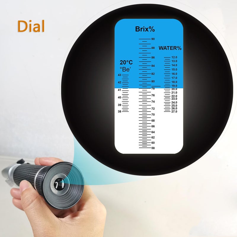 aichose مقياس الانكسار للعسل للرطوبة، بrix وباوم، 3 في 1، نطاق مقياس بrix 58-90%، مثالي للعسل، شراب القيقب، والدبس، مستلزمات تربية النحل - Image 4