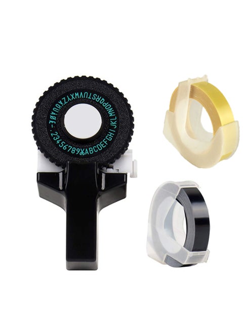3D Label Printer Click Small Model Label Makers Manual Embossing Label Maker Typewriter Printer DIY Machine for Home Business Work Black With Free Black Tape and Gold Tape