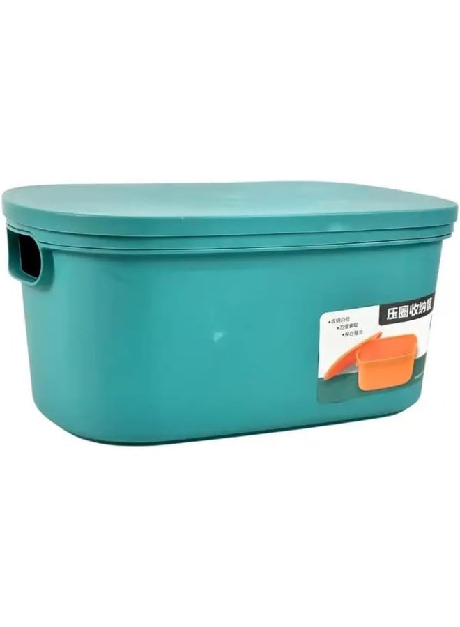 Day To Day Multipurpose Plastic Desktop Storage Bin With Handle And Lid, Durable Basket Cabinet Organizer- Green - Image 1