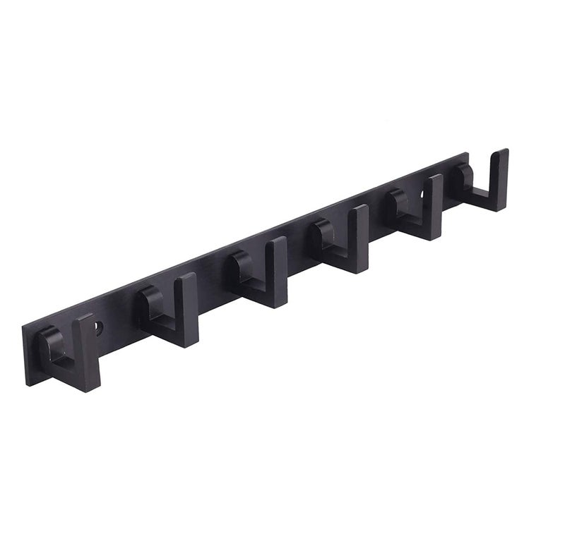 Ingo creation 6 Pin Bathroom Cloth Hooks Hanger Wall Bedroom Bathroom Robe Hooks Rail for Hanging Keys,Clothes,Towel Steel Hook (Pack of 1, Black) - Image 1