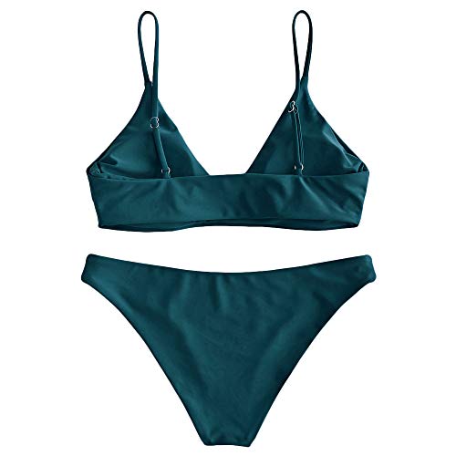 ZAFUL Women's Solid Spaghetti Strap Bralette Bikini Set Two Piece Swimsuit (0-Peacock Blue, M) - Image 3