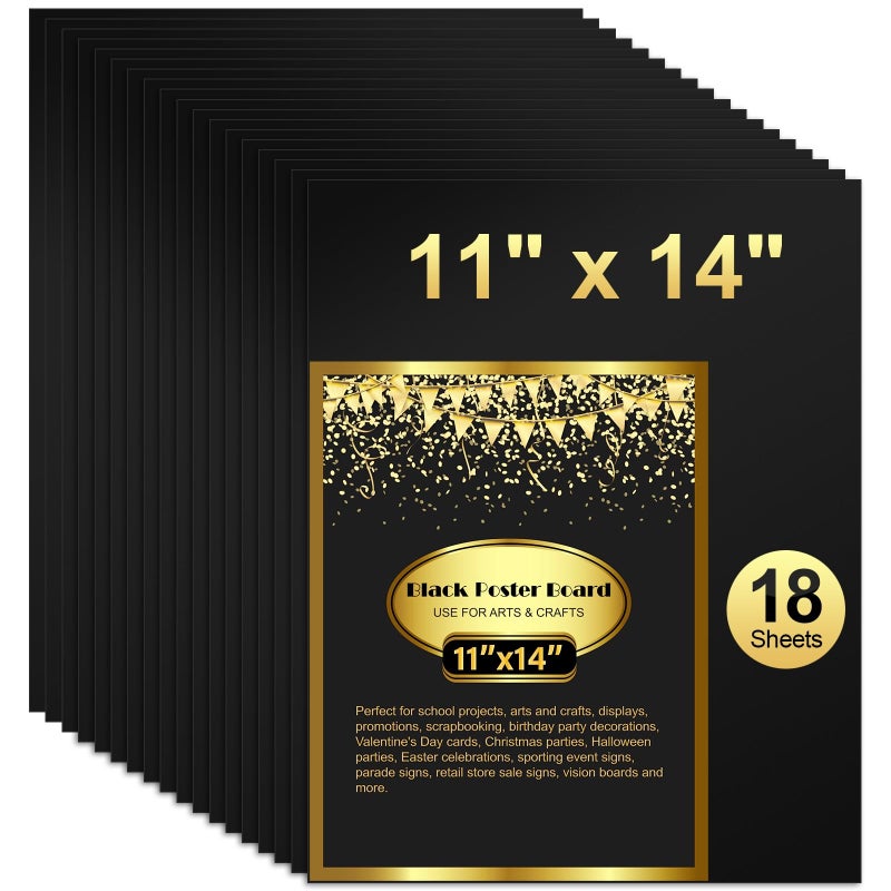 rookea 18 Pcs Black Poster Board Paper 11x14, ROOKEA Vision Boards Posterboard Bulk for School Projects Classroom Arts Craft Presentations Drawing Scrapbooking Blank Graphic Display - Image 1