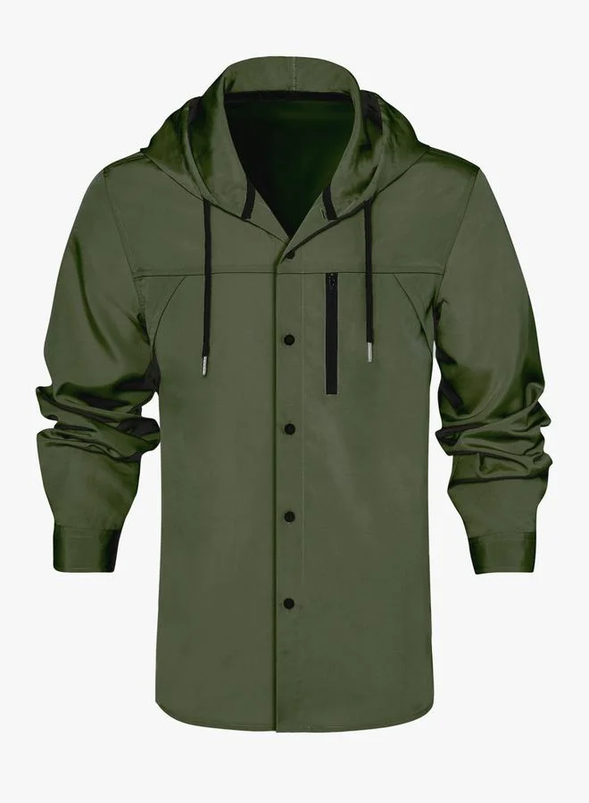 Take Two Men Solid Pocket Detail Long Sleeve Hooded Jacket