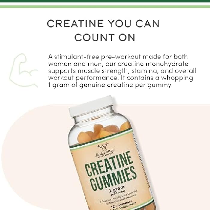 Double Wood Supplements Creatine Monohydrate Gummies - 1g per Serving, 120 Count - No Fillers, Vegan Safe, Non-GMO, Gluten Free by Double Wood - Image 4
