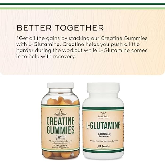 Double Wood Supplements Creatine Monohydrate Gummies - 1g per Serving, 120 Count - No Fillers, Vegan Safe, Non-GMO, Gluten Free by Double Wood - Image 5
