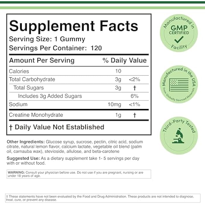Double Wood Supplements Creatine Monohydrate Gummies - 1g per Serving, 120 Count - No Fillers, Vegan Safe, Non-GMO, Gluten Free by Double Wood - Image 2