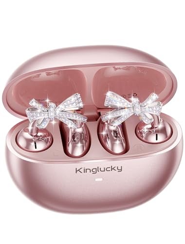 Kinglucky Jewelry-Inspired Clip-On Earbuds with Bow Earrings, Comfortable Fit & 50H Playtime Open Ear Bluetooth 5.4 Wireless Headphones for Women, Small Ears, Sports & Workouts (Pink) - Image 1