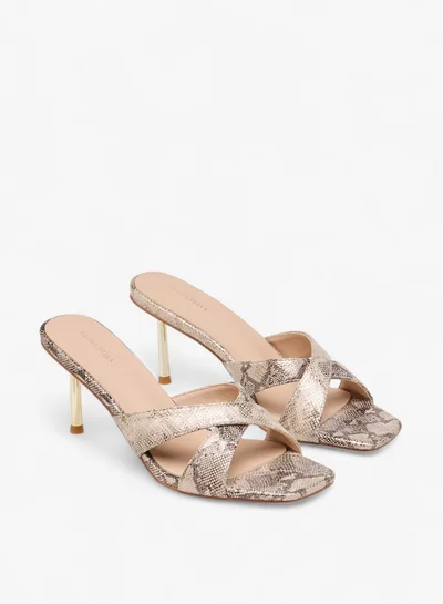 Flora Bella By Shoexpress Women Animal Print Slip-On Cross Strap Sandals with Stiletto Heels