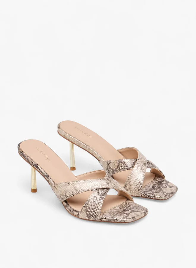 Flora Bella By Shoexpress Women Animal Print Slip-On Cross Strap Sandals with Stiletto Heels