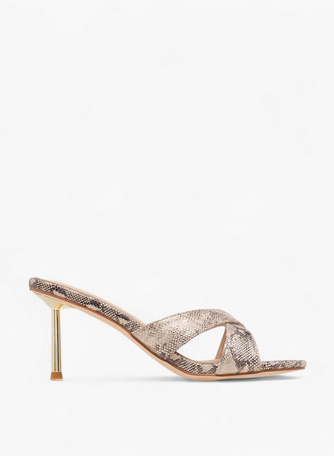 Flora Bella By Shoexpress Women Animal Print Slip-On Cross Strap Sandals with Stiletto Heels - Image 3