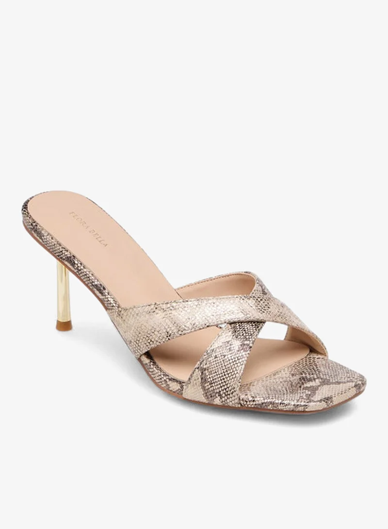 Flora Bella By Shoexpress Women Animal Print Slip-On Cross Strap Sandals with Stiletto Heels