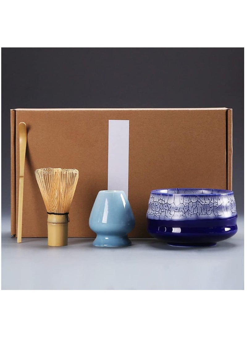 Arabest - 4 Piece Matcha Set,  Matcha Whisk Set with Ceramic Bowl, Traditional Scoop, Prong Bamboo Whisk and Holder  (Blue) - Image 1