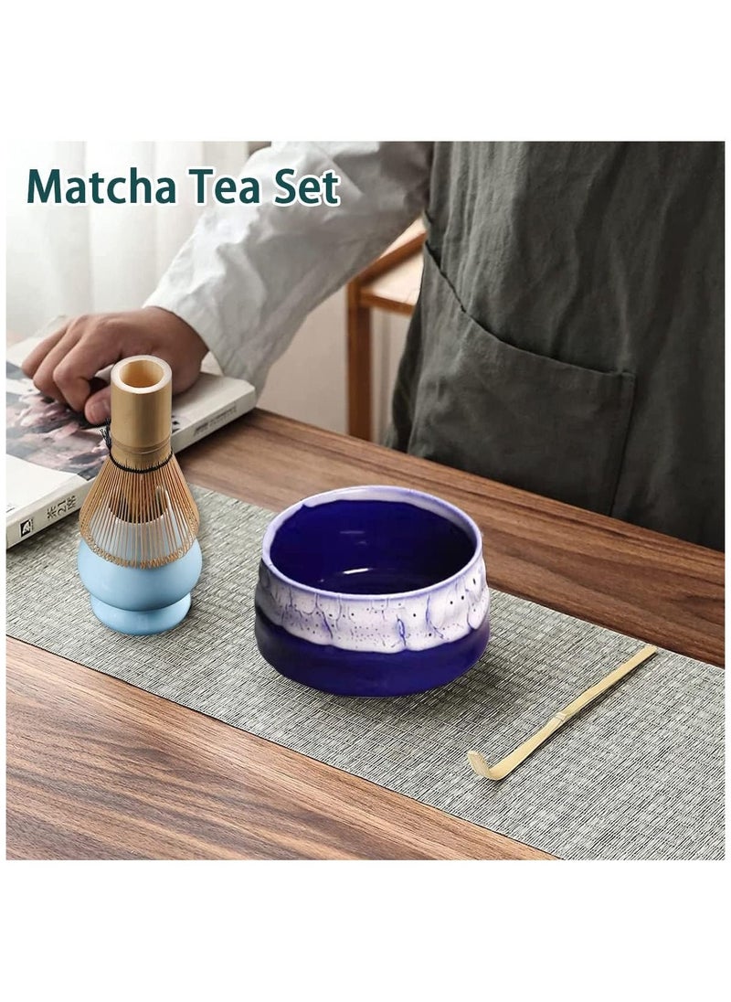 Arabest - 4 Piece Matcha Set,  Matcha Whisk Set with Ceramic Bowl, Traditional Scoop, Prong Bamboo Whisk and Holder  (Blue) - Image 1