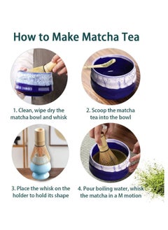 Arabest 4 Piece Matcha Set,  Matcha Whisk Set with Ceramic Bowl, Traditional Scoop, Prong Bamboo Whisk and Holder  (Blue)  - Image 4