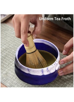 Arabest 4 Piece Matcha Set,  Matcha Whisk Set with Ceramic Bowl, Traditional Scoop, Prong Bamboo Whisk and Holder  (Blue)  - Image 3
