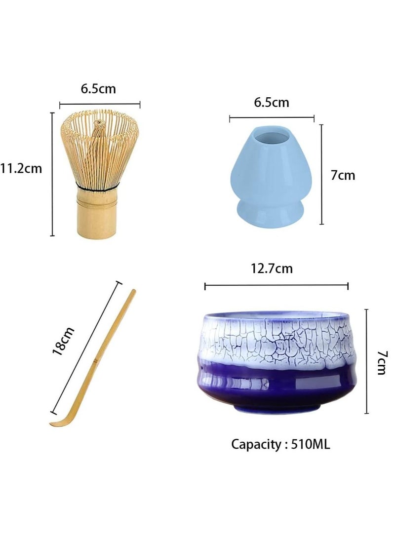 Arabest - 4 Piece Matcha Set,  Matcha Whisk Set with Ceramic Bowl, Traditional Scoop, Prong Bamboo Whisk and Holder  (Blue) - Image 1