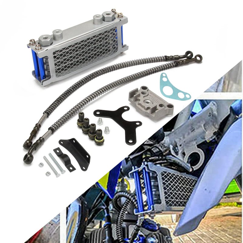 USTPO Motorcycle Oil Cooler Cooling Radiator Engine Kit Universal for CRF XR KLX 50 70 90 110 125 140cc SSR Taotao Coolster Kayo Apollo Dirt Pit Bike ATV Blue