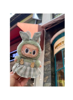 Generic 17cm Labubu Macaron Figurine Keychain Green-clear checkered skirt hair band without doll 