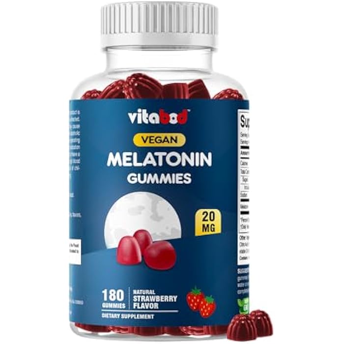 Vitabod Melatonin 20mg Gummies - 180 Count - Drug Free - Natural Strawberry Flavor - Vegetarian, Non-GMO, Gluten Free (1 Bottles) - Image 1
