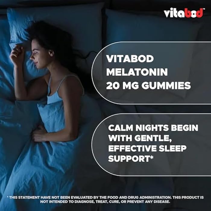 Vitabod Melatonin 20mg Gummies - 180 Count - Drug Free - Natural Strawberry Flavor - Vegetarian, Non-GMO, Gluten Free (1 Bottles) - Image 4