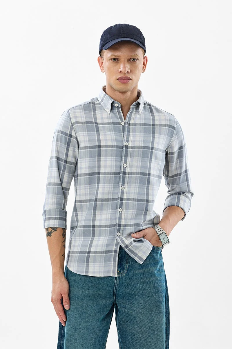 SNITCH Light Blue Checkered Long Sleeve Slim Fit Shirt