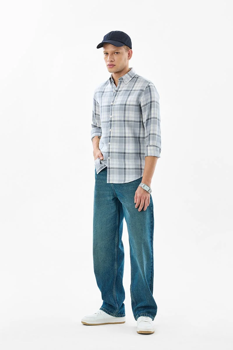 SNITCH Light Blue Checkered Long Sleeve Slim Fit Shirt
