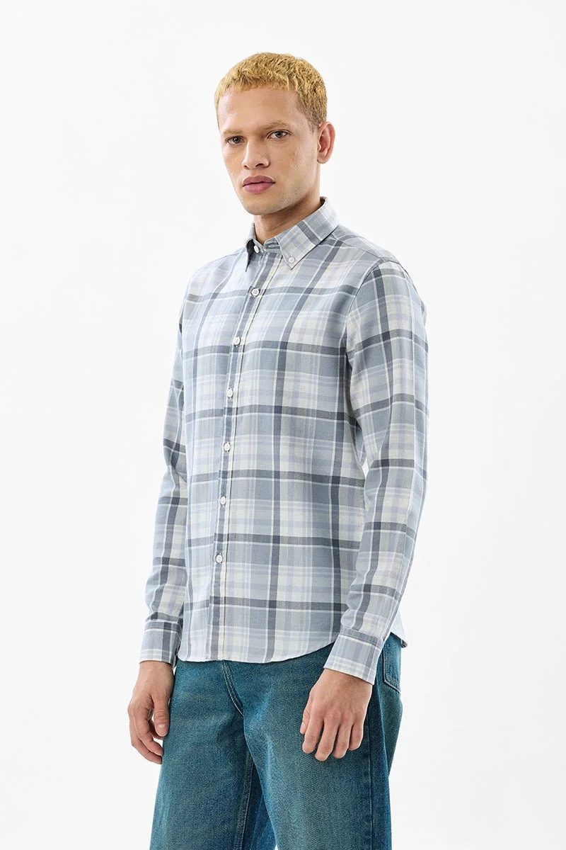 سنيتش Light Blue Checkered Long Sleeve Slim Fit Shirt