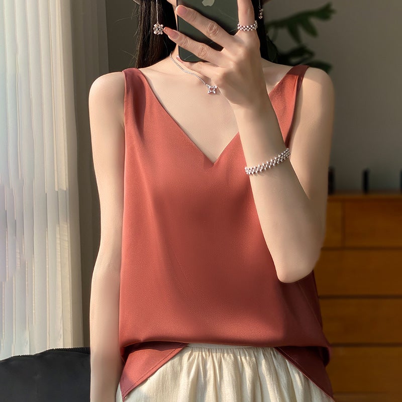 Silk Satin Camisole Top V-Neck Slim Fit Short - Image 4