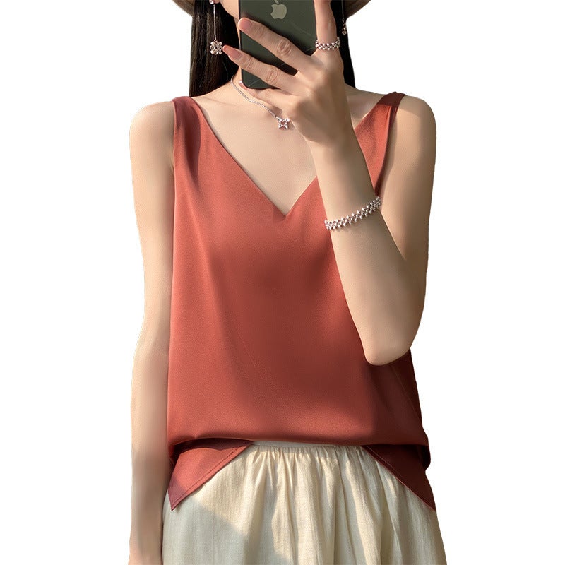 Silk Satin Camisole Top V-Neck Slim Fit Short - Image 5