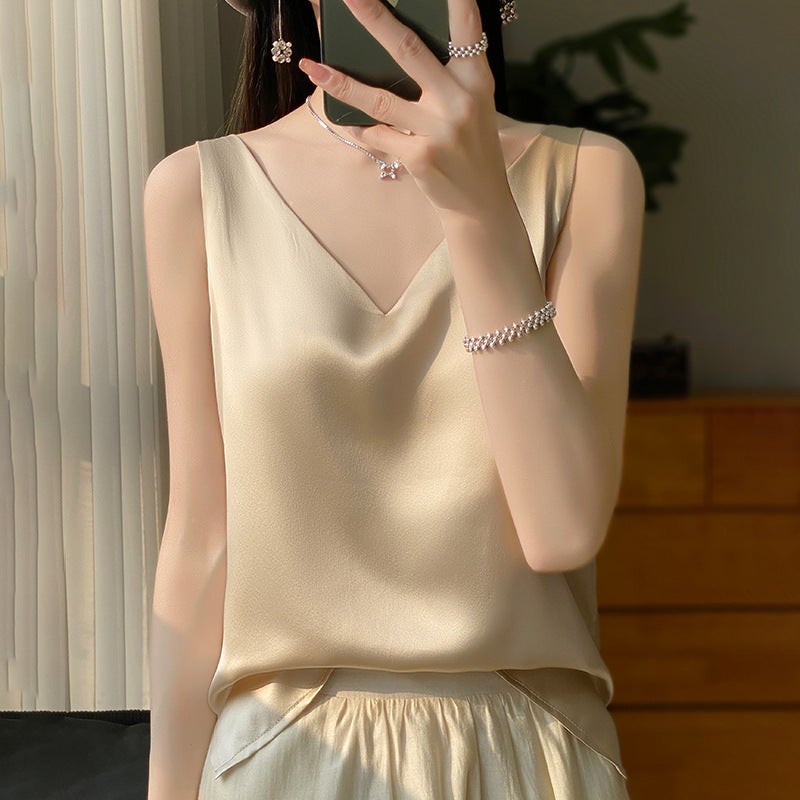 Silk Satin Camisole Top V-Neck Slim Fit Short - Image 2