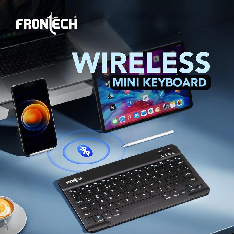FRONTECH Ultra-Slim Wireless Mini Bluetooth Keyboard with 78 Keys, Rechargeable Battery, Compact Design for Windows/Mac/Android/iOS – (FT-1603) (Black) - Image 2