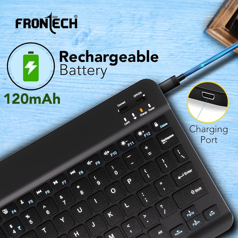 FRONTECH Ultra-Slim Wireless Mini Bluetooth Keyboard with 78 Keys, Rechargeable Battery, Compact Design for Windows/Mac/Android/iOS – (FT-1603) (Black) - Image 4