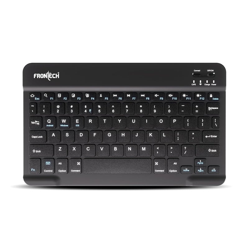 FRONTECH Ultra-Slim Wireless Mini Bluetooth Keyboard with 78 Keys, Rechargeable Battery, Compact Design for Windows/Mac/Android/iOS – (FT-1603) (Black) - Image 1