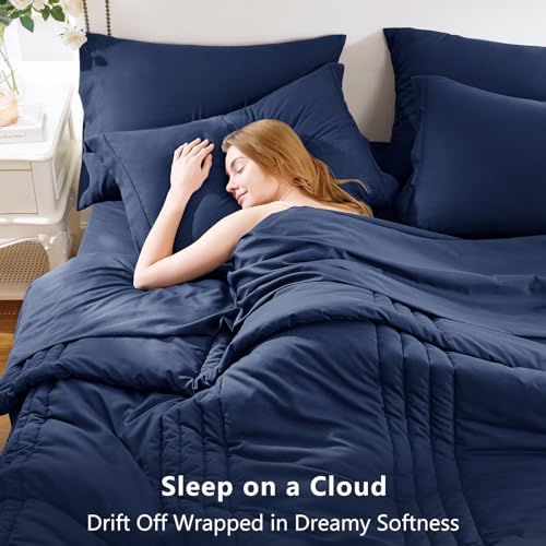 CozyLux King Size Comforter Sets - 7 Piece Bed in a Bag Navy Blue Comforter Set with Sheets Bed Set All Seasons, Soft Bedding Set with Down Alternative Comforter, Sheets, Pillowcases & Shams - Image 3