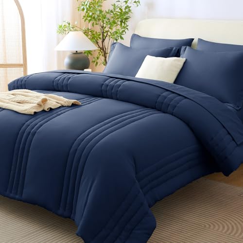 CozyLux King Size Comforter Sets - 7 Piece Bed in a Bag Navy Blue Comforter Set with Sheets Bed Set All Seasons, Soft Bedding Set with Down Alternative Comforter, Sheets, Pillowcases & Shams - Image 1