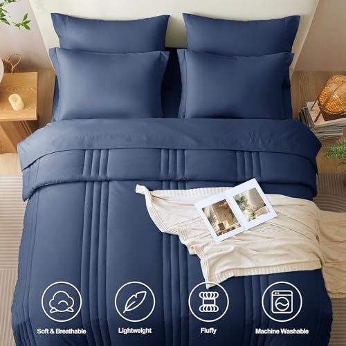 CozyLux King Size Comforter Sets - 7 Piece Bed in a Bag Navy Blue Comforter Set with Sheets Bed Set All Seasons, Soft Bedding Set with Down Alternative Comforter, Sheets, Pillowcases & Shams - Image 2