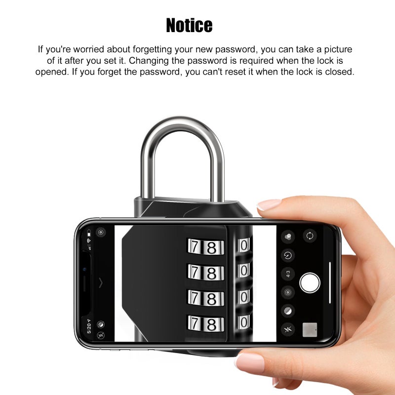 SUTOUG Combination Lock Waterproof 4 Digit Padlocks with Combination Code, Zinc Alloy Combination Lock for Door, Tool Boxes, Schools, Gym, Garden, Fences, Reel Cabinet & Storage, Black (1PCS) - Image 5