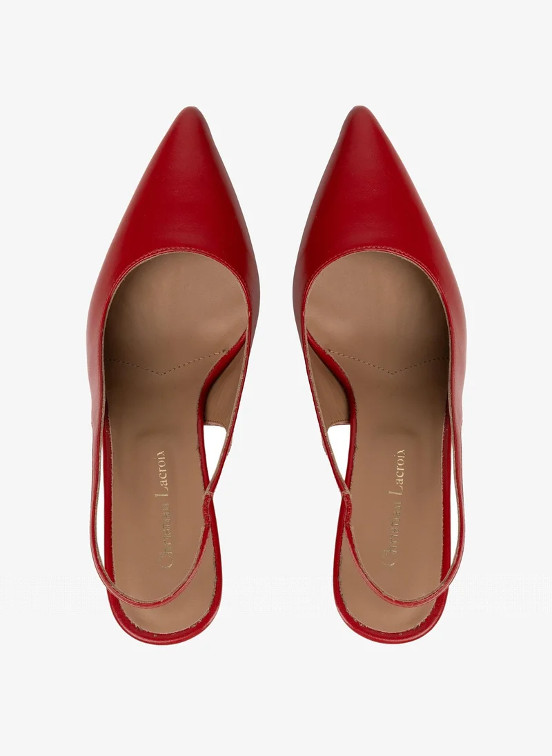 Christian Lacroix Christian Lacroix Women's Leather Kitten Heel Slingback Pumps - Red