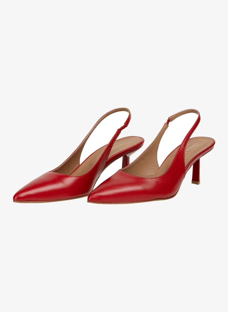 Christian Lacroix Christian Lacroix Women's Leather Kitten Heel Slingback Pumps - Red