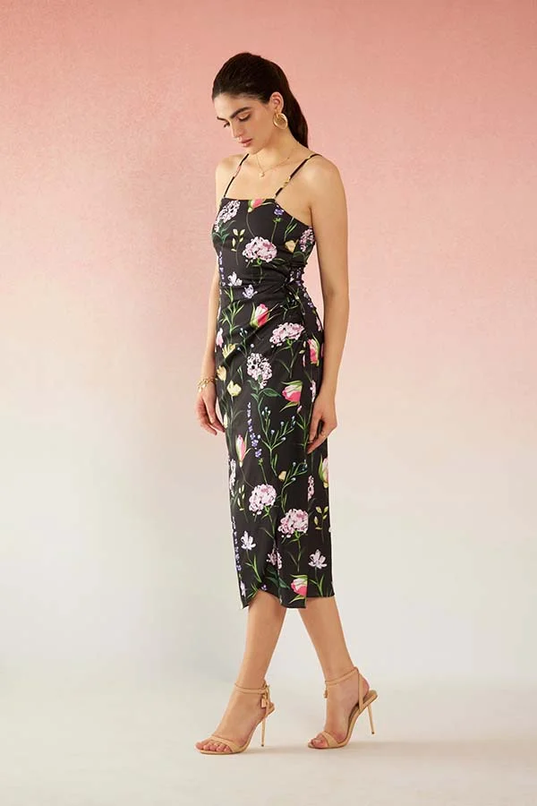 Virgio Satin Strappy Floral Dress